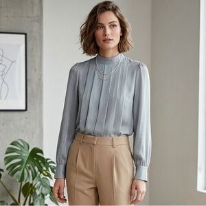 H&M Light Gray Pleated Blouse.